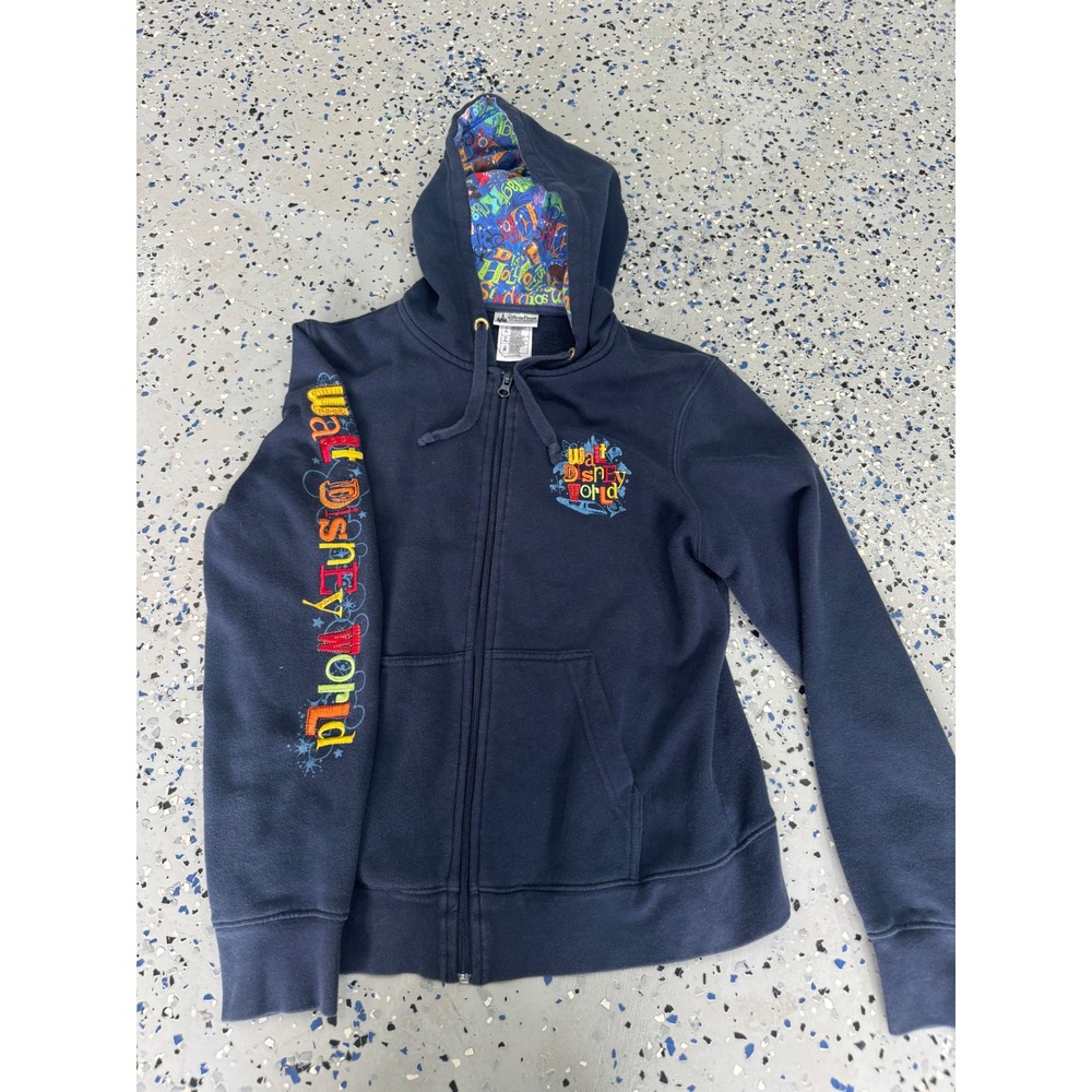 Walt Disney World Zip Up Hoodie Sweatshirt Blue‎ Colorful Graphics Mens Medium